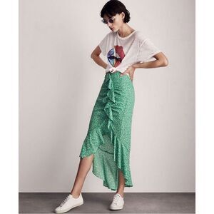 Likely astrid ruffle midi skirt green floral